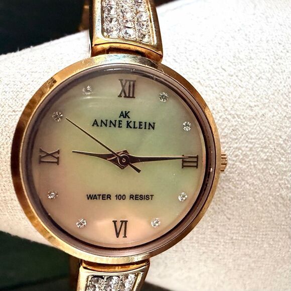 Anne Klein AK Gold Tone Watch Mother of Pearl Dial Crystal Accents Water Resist main image 6
